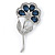 Stunning Blue CZ, Clear Austrian Crystal Floral Brooch In Rhodium Plated Metal - 52mm L