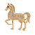 Small Clear Crystal Horse Brooch In Gold Tone Metal - 38mm