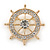 Gold Plated Clear Crystal Ship's Steering Wheel Brooch - 35mm D