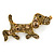 Vintage Inspired Little Puppy Dog Citrine Crystal Brooch In Antique Gold Metal - 40mm L