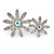 Rhodium Plated Clear/ Ab Crystal Double Flower Brooch - 40mm W