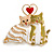 'Cat's Love' Romantic Enamel Brooch In Gold Tone (Cream/ White/ Olive) - 40mm Across