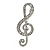 Clear Crystal Treble Clef Brooch In Silver Tone Metal - 45mm Long