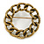 Vintage Inspired Textured Wreath Brooch In Aged Gold Tone Metal - 45mm Diameter