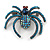 Statement Crystal Spider Brooch In Black Tone Metal (Teal/ Blue) - 50mm Across