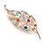 Neutral Faux Cat Eye Stone Multicoloured Crystal Leaf Brooch In Gold Tone Metal - 65mm Long