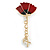 Red/ Black Enamel Poppy Brooch in Gold Tone - 75mm Tall