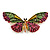 Large Multicoloured Crystal Butterfly Brooch In Gold Tone - 80mm Across