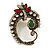 Vintage Inspired Turkish Style C Shape Crystal Flower Brooch/Pendant in Aged Gold Tone in Green/Red/Hematite/Clear - 60mm Tall
