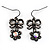 Crystal Bow Daisy Drop Earrings (Black & Clear)