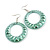 Teal Puffed Metal Hoop Drop Earrings (Silver Tone) - 5cm Diameter