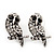 Cute Crystal Owl Stud Earrings (Antique Silver Metal) - 2.5cm Length