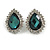 Teal Green Crystal Teardrop Stud Earrings In Silver Tone Metal - 2.5cm Length