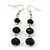 Faceted Black Glass Bead Drop Earring In Silver Plating - 5.5cm Length