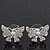 Rhodium Plated Clear Swarovski Crystals 'Butterfly' Stud Earrings - 2cm Length