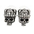 Small Diamante 'Skull In The Crown' Stud Earrings In Burn Silver Finish - 17mm Length