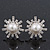Clear Diamante Simulated Pearl 'Star' Stud Earrings In Rhodium Plating - 2cm Diameter