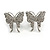 Rhodium Plated Pave Set Butterfly Stud Earrings - 26mm Length
