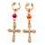 2 Piece Crystal Neon Pink/ Neon Orange Cross Ear Cuff Earring - 35mm Length