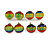 7mm Set of 4 Tiny Marijuana Leaf Rasta Colours Stud Earrings In Silver Tone