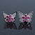 Teen Rhodium Plated Light Pink Crystal 'Butterfly' Stud Earrings - 15mm Width
