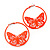 Neon Orange Filigree Butterfly Metal Hoop Earrings - 6cm Diameter