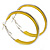 Medium Yellow Enamel Hoop Earrings In Silver Tone - 40mm Diameter