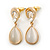 Milky White Cat Eye Teardrop Earrings In Gold Plating - 33mm Length