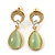 Light Green Cat Eye Teardrop Earrings In Gold Plating - 33mm Length