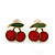 Children's/ Teen's / Kid's Tiny Red/ Green Enamel 'Double Cherry' Stud Earrings In Gold Plating - 7mm Length