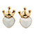 Children's/ Teen's / Kid's Small White Enamel 'Heart In The Crown' Stud Earrings In Gold Plating - 12mm Length
