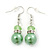 Lime Green Simulated Glass Pearl, Crystal Drop Earrings In Rhodium Plating - 40mm Length