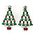 Red, Deep Green Crystal, Green Enamel Christmas Tree Stud Earrings In Rhodium Plating - 30mm Length