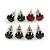 8mm Set Of 4 Round Jewelled Stud Earrings In Silver Tone Red/ Green/ Blue/ Purple