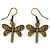 Bronze Tone Etched Dragonfly Drop Earrings - 37mm L