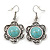 Vintage Inspired Floral Turquoise Floral Drop Earrings In Antique Silver Tone - 45mm L