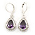 Amethyst/ Clear CZ Drop Earrings With Leverback Closure In Rhodium Plating - 33mm L