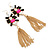 Long Black/ Pink/ Clear Acrylic Bead Tassel Earrings In Gold Tone - 13cm L
