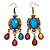 Multicoloured Acrylic Bead Chandelier Earrings In Antique Gold Tone - 75mm L