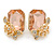 Champagne Square Glass with Rose Motif Stud Earrings In Gold Plating - 25mm L