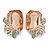 Champagne Square Glass with Rose Motif Stud Earrings In Rhodium Plating - 25mm L