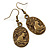 Bronze Tone Oval Cameo Drop Earrings - 45mm L