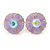 Light Purple Enamel Crystal Daisy Stud Earrings In Gold Tone - 15mm D