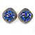Vintage Inspired Sapphire Blue Crystal Square Clip On Earrings In Antique Silver - 23mm L