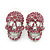 Small Dazzling Pink Crystal Skull Stud Earrings In Silver Plating - 20mm L