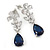 Delicate Clear/ Midnight Blue Cz Teardrop Earrings In Rhodium Plated Alloy - 35mm L