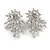 Shooting Star Bling Cz Front Back Stud Earrings In Rhodium Plating Alloy - 30mm Tall