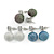 3 Pairs of Glittering Fabric Disco Ball Drop Earring Set In Silver Tone (White, Blue, Peacock) - 30mm Drop