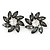 Large Grey/ Clear Crystal Daisy Stud Earrings In Silver Tone - 35mm D