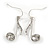 Silver Tone Clear Crystal Musical Note Drop Earrings - 35mm L